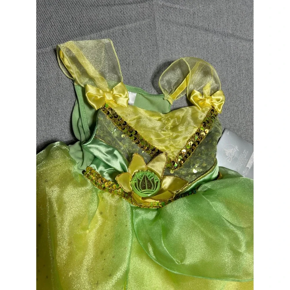 Disney Princess Tiana Costume Girls Size 4 Green Yellow‎ Sequined Dress NWT